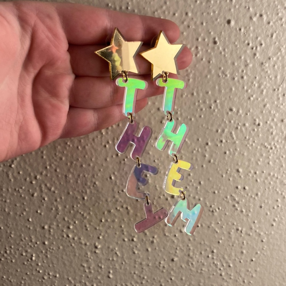 VINCA EXCLUSIVE XL THEY/THEM PRONOUN EARRINGS *NEVER WORN*
